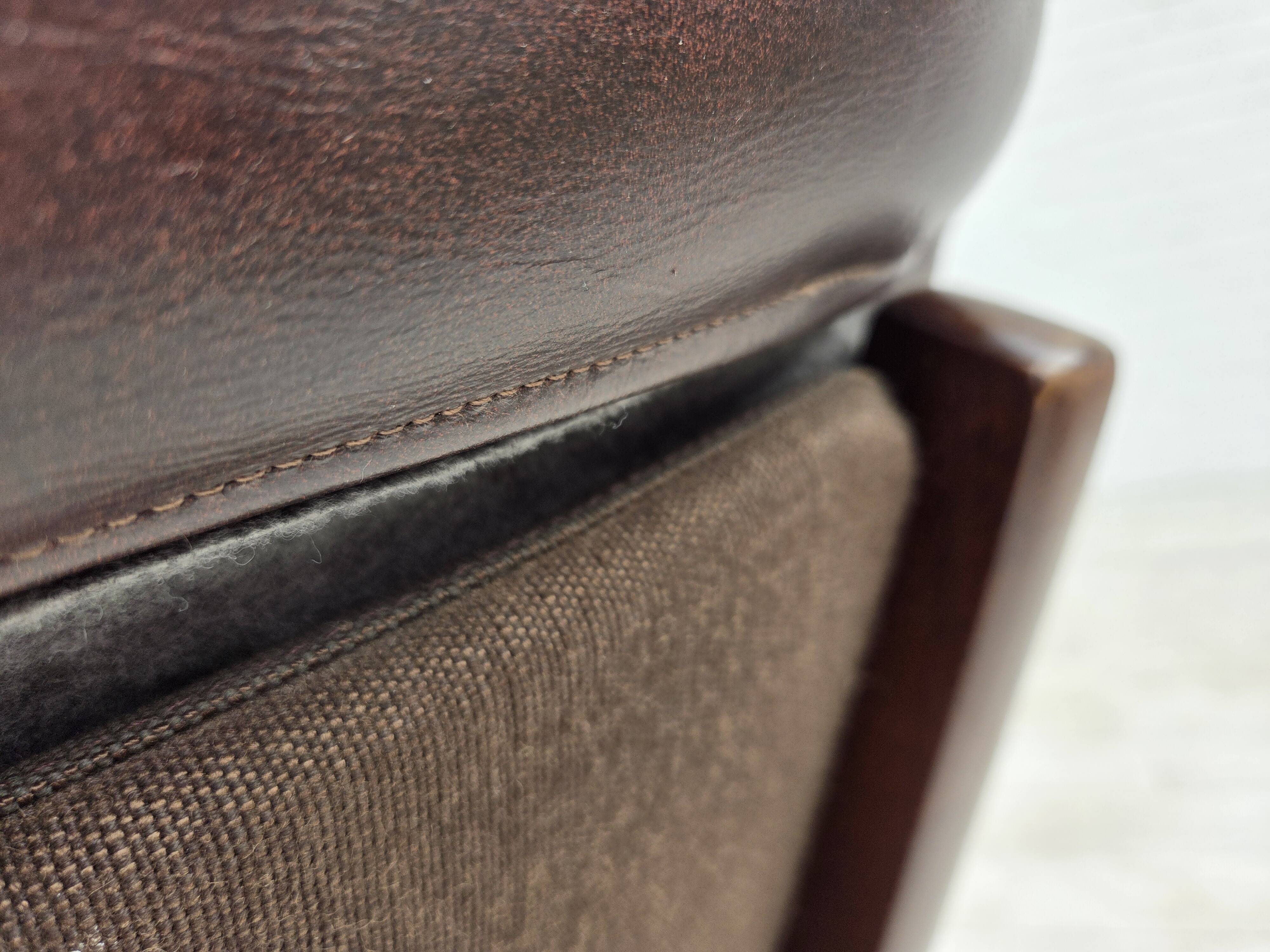 Fauteuil scandinave en cuir marron, années 1970