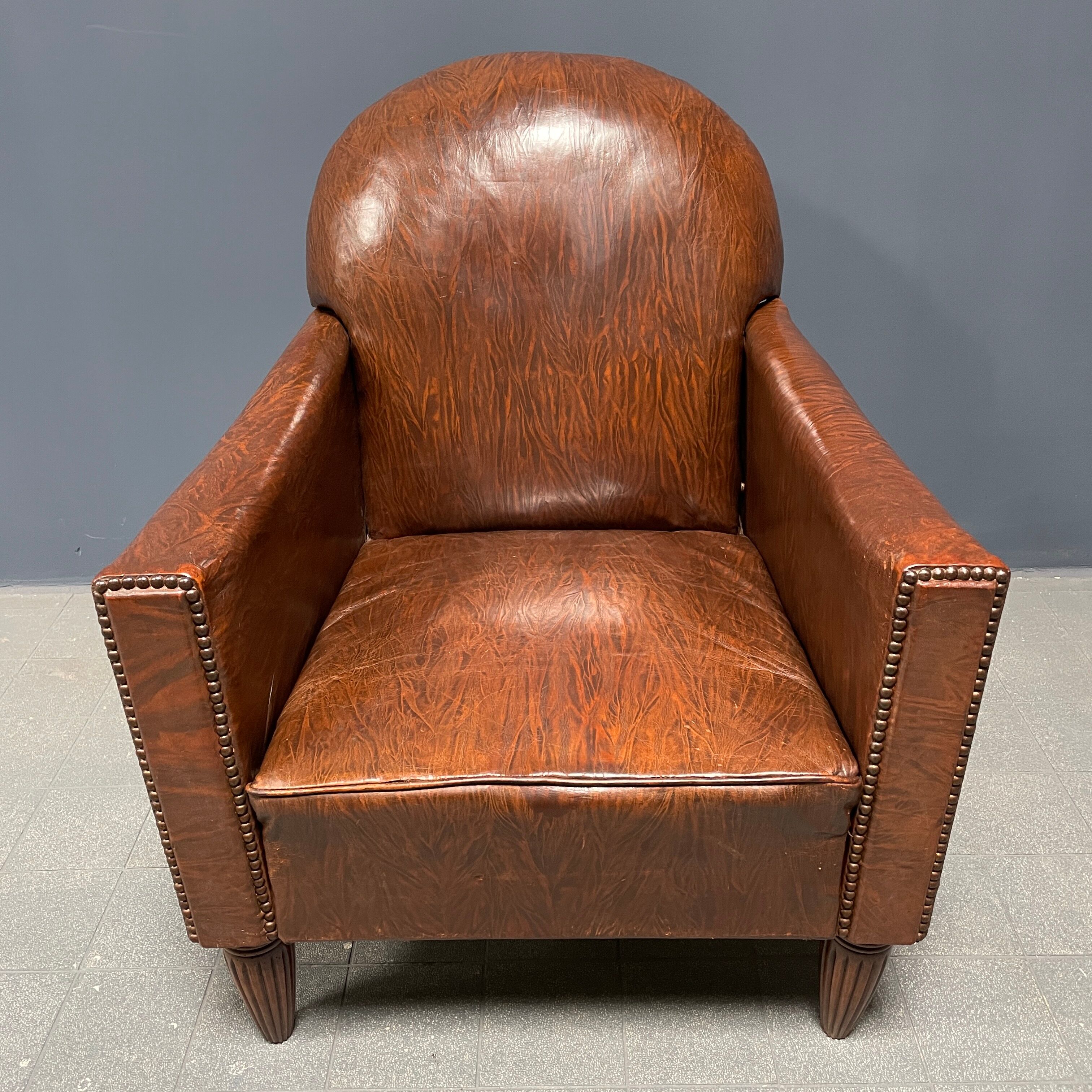Leather art deco club chair from france, early 1900