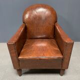 Leather art deco club chair from france, early 1900