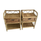 Pair of vintage rattan bedside