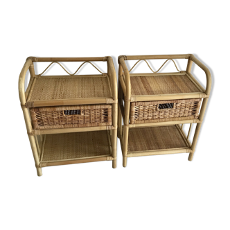 Pair of vintage rattan bedside