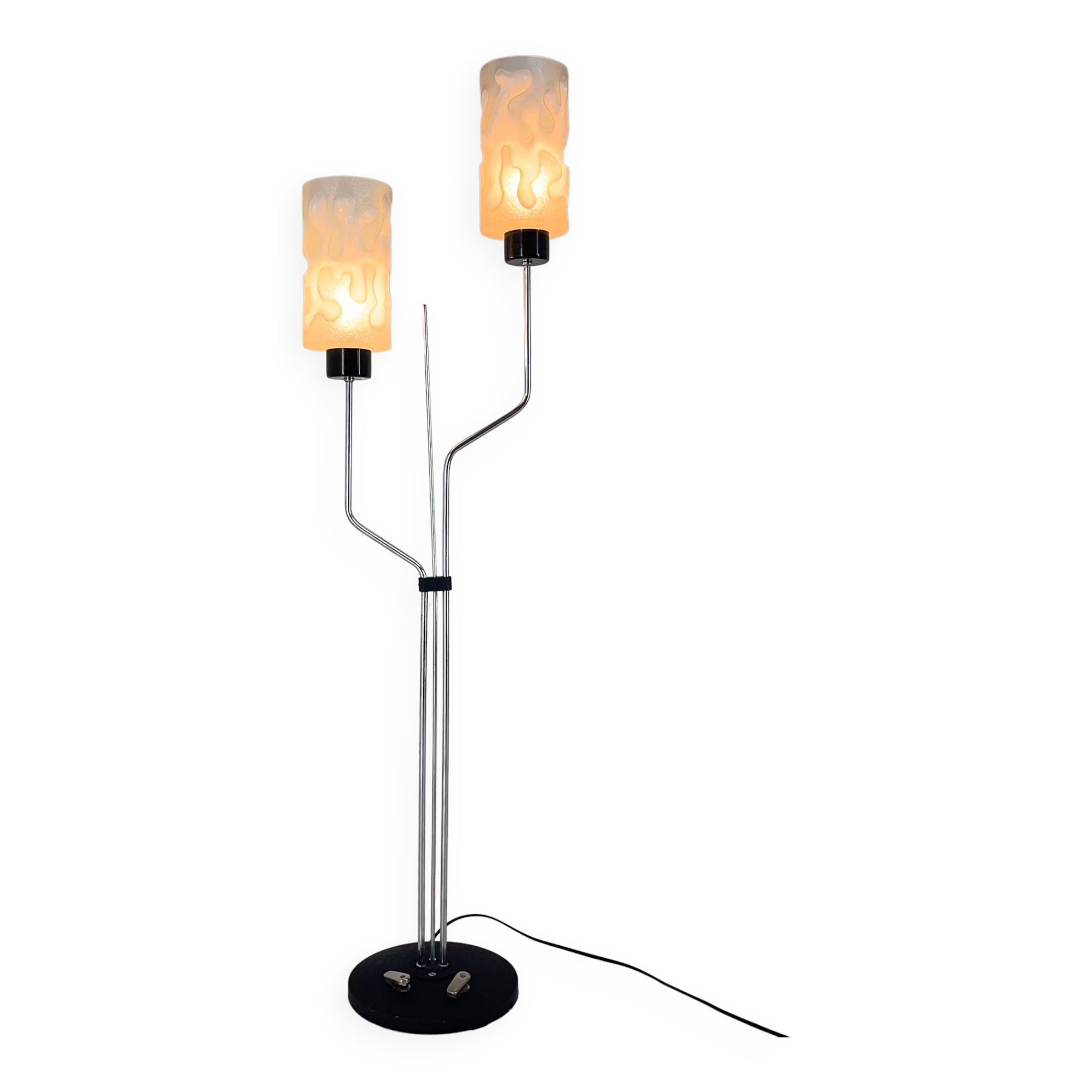 1970s chrome & glass floor lamp by lidokov, labeled, czechoslovakia