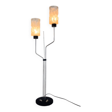 1970s chrome & glass floor lamp by lidokov, labeled, czechoslovakia