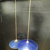 Blue enameled sheet metal pendant lights