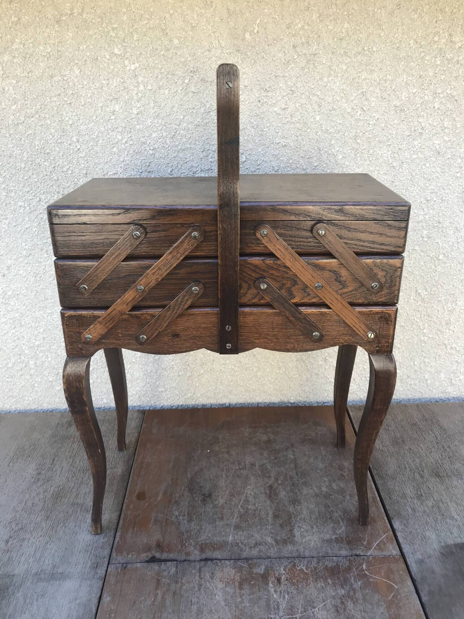 Former worker, 3 tiered wooden sewing box and feet in Louis XV vintage style