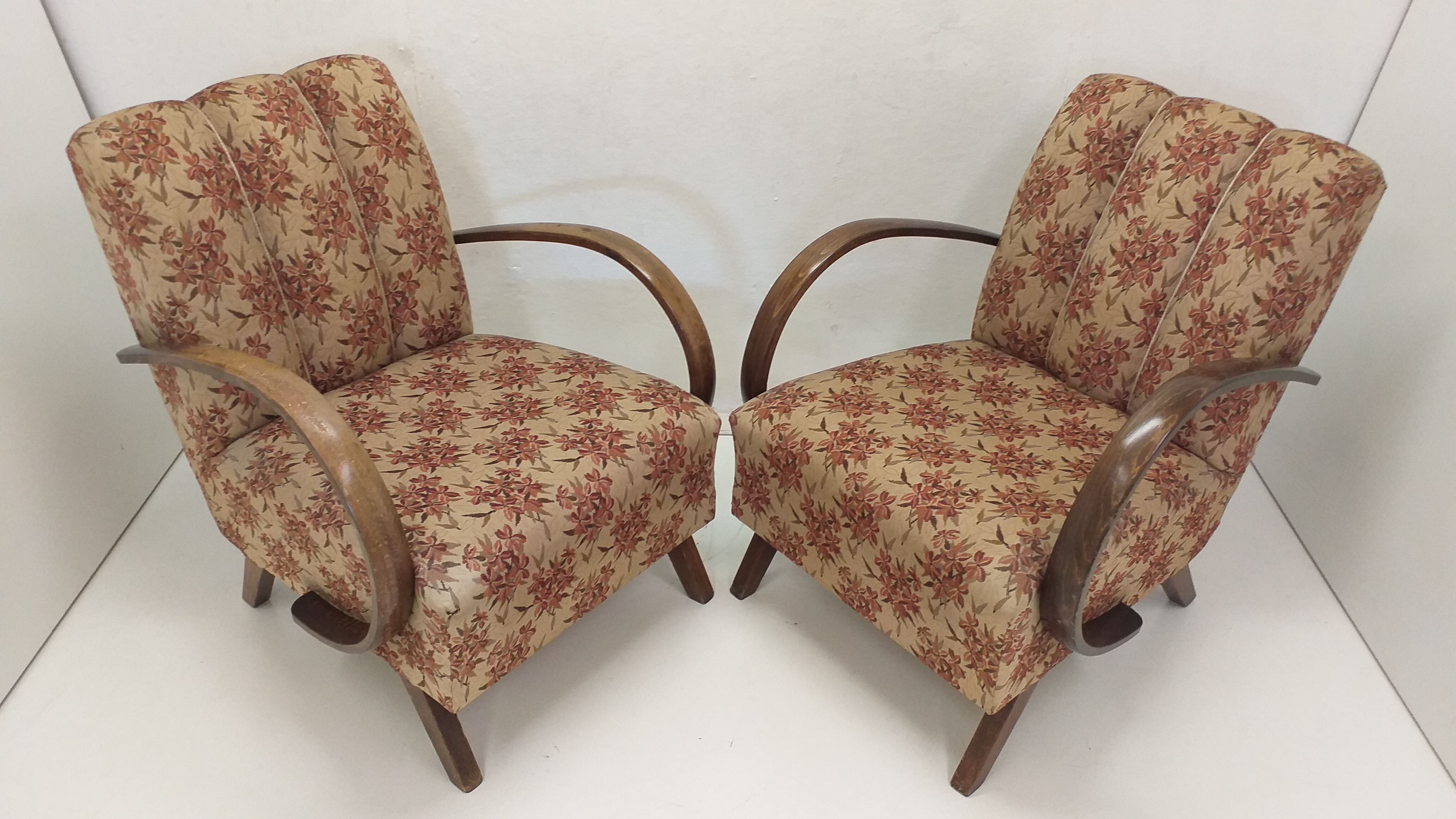 Set of 2 armchairs H 410 Halabala and coffee table for UP Závody, Czechoslovakia