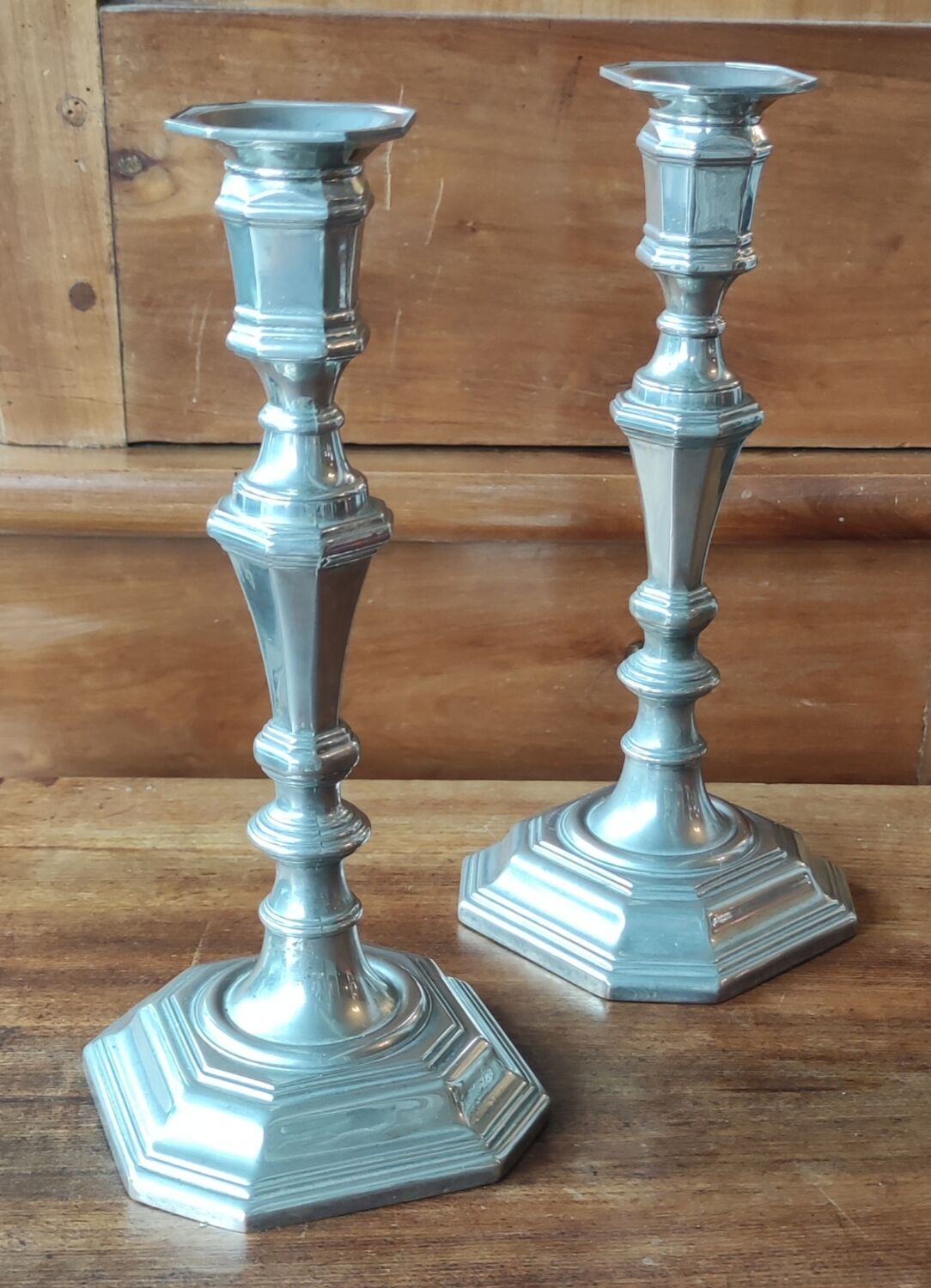Pair of old silver metal candlesticks