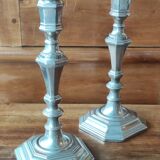 Pair of old silver metal candlesticks