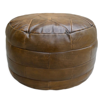 Pouf in patchwork of tawny leather, 70s