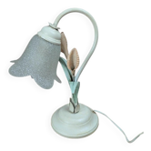 Vintage Massive lamp in metal & frosted glass – flower pattern