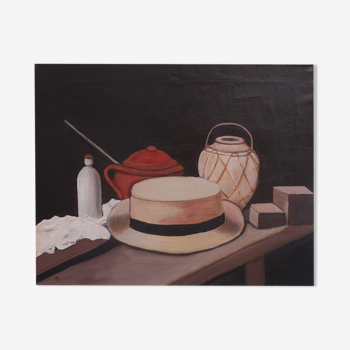 Oil on canvas painting - hat
