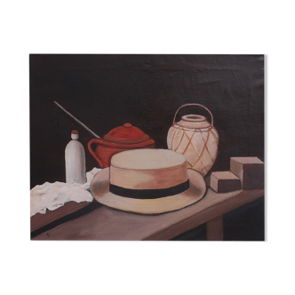 Oil on canvas painting - hat