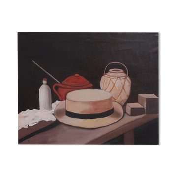 Tableau huile sur toile - chapeau