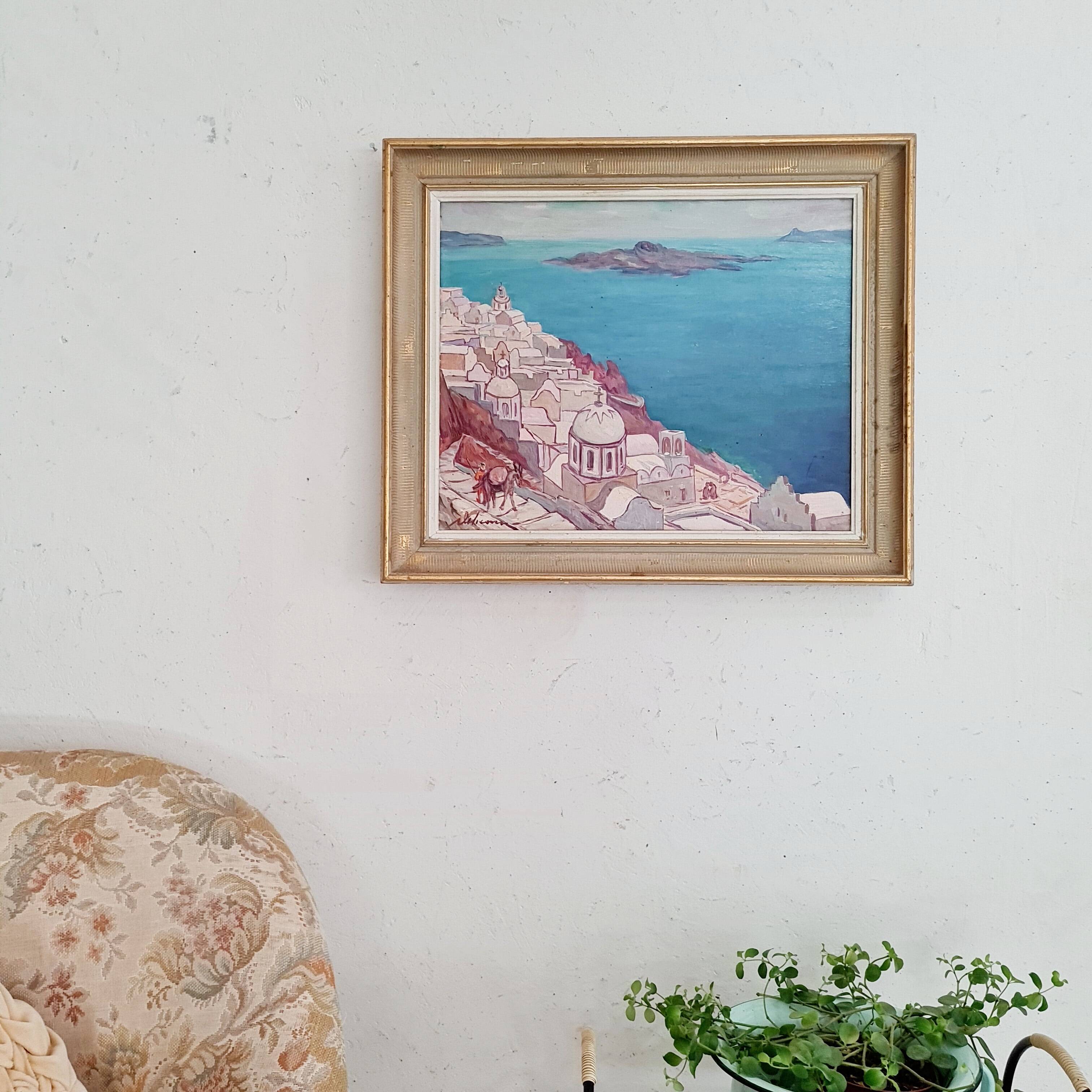 Old painting - old landscape oil painting - golden frame