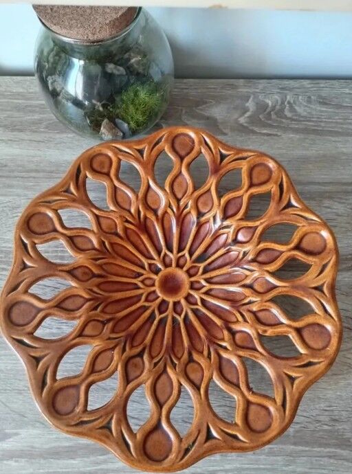Openwork and glazed ceramic fruit bowl, 1960s-70s.