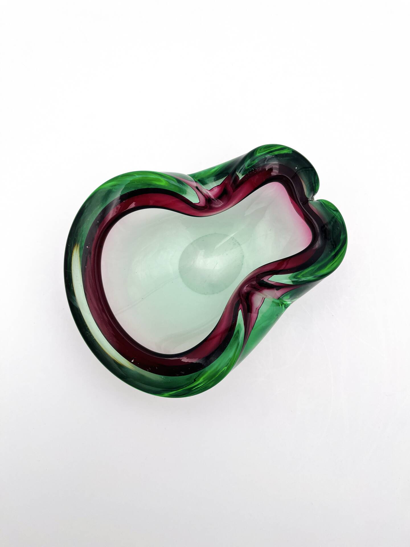 Flavio Poli Seguso Sommerso Green Magenta Ashtray 17.5cm 962g