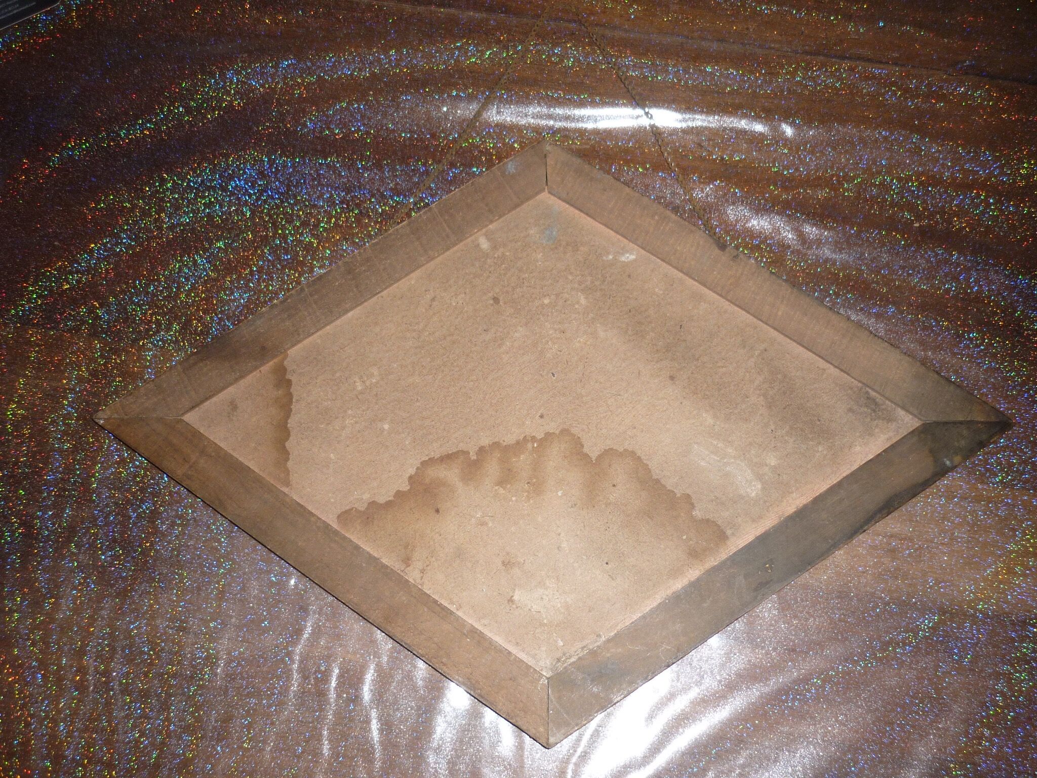 Wooden wall diamond mirror, 30s-40s 50x34cm