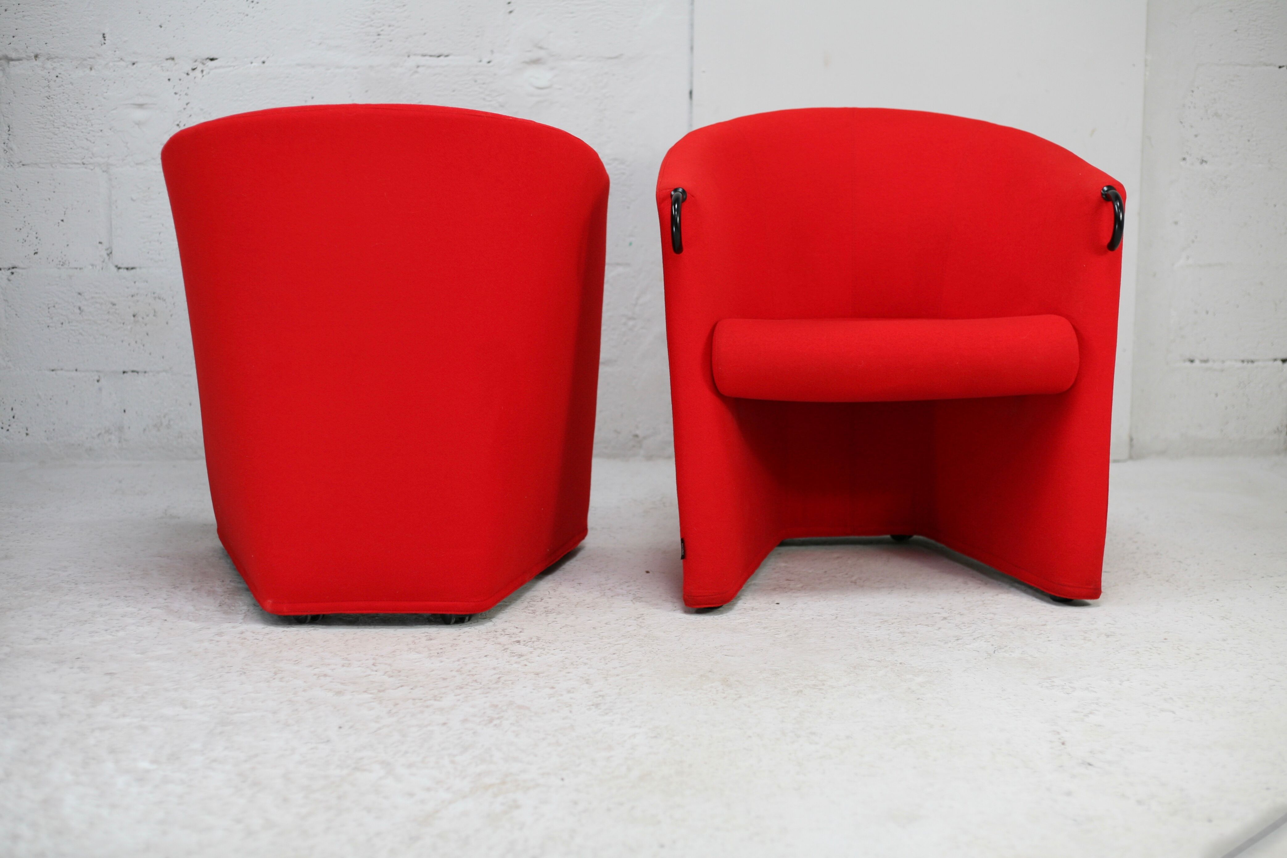 Pair of red Arflex armchairs. Italy, circa 1980