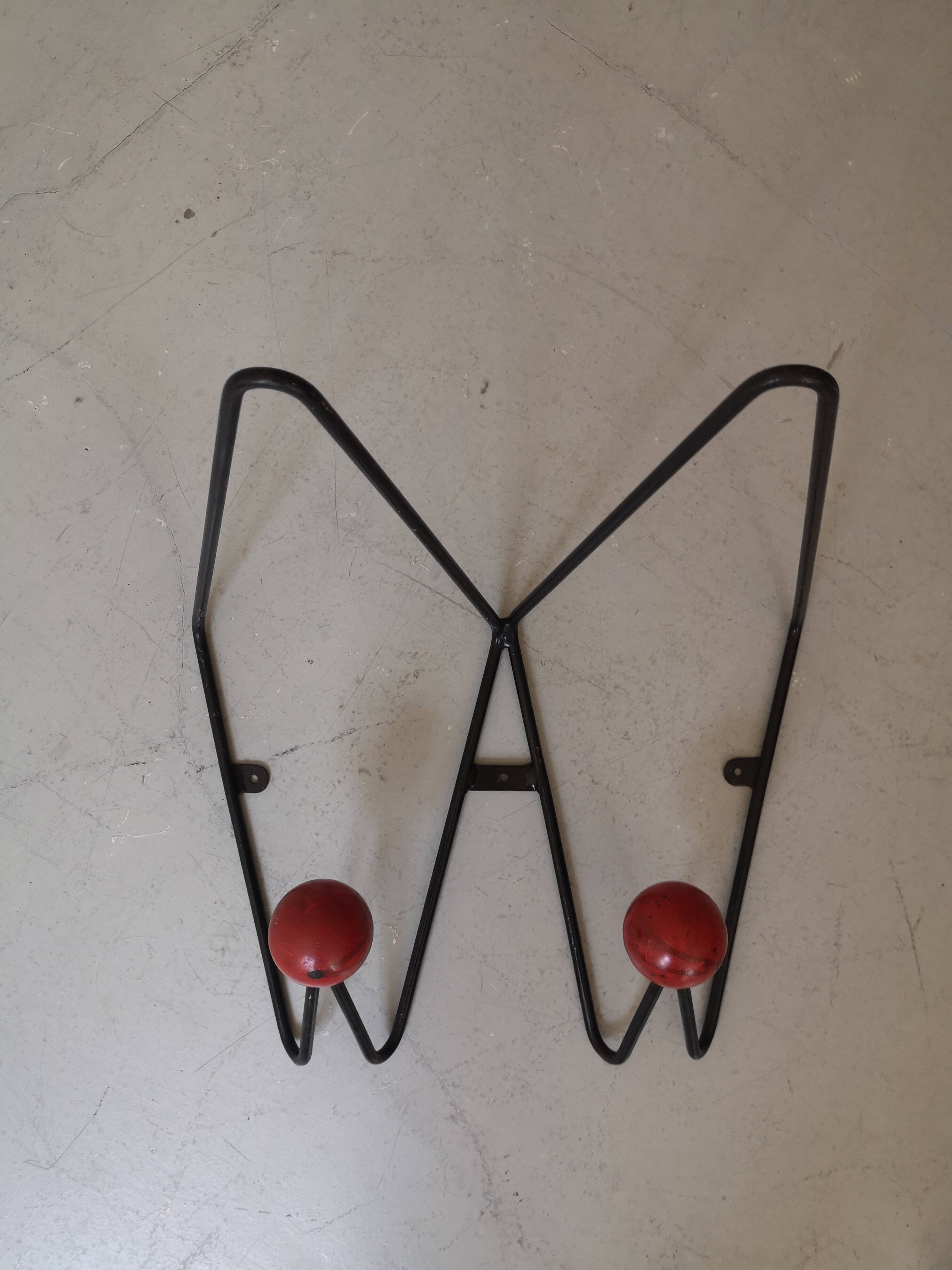 Black metal wall coat rack Roger Feraud, design 1960 - 1970
