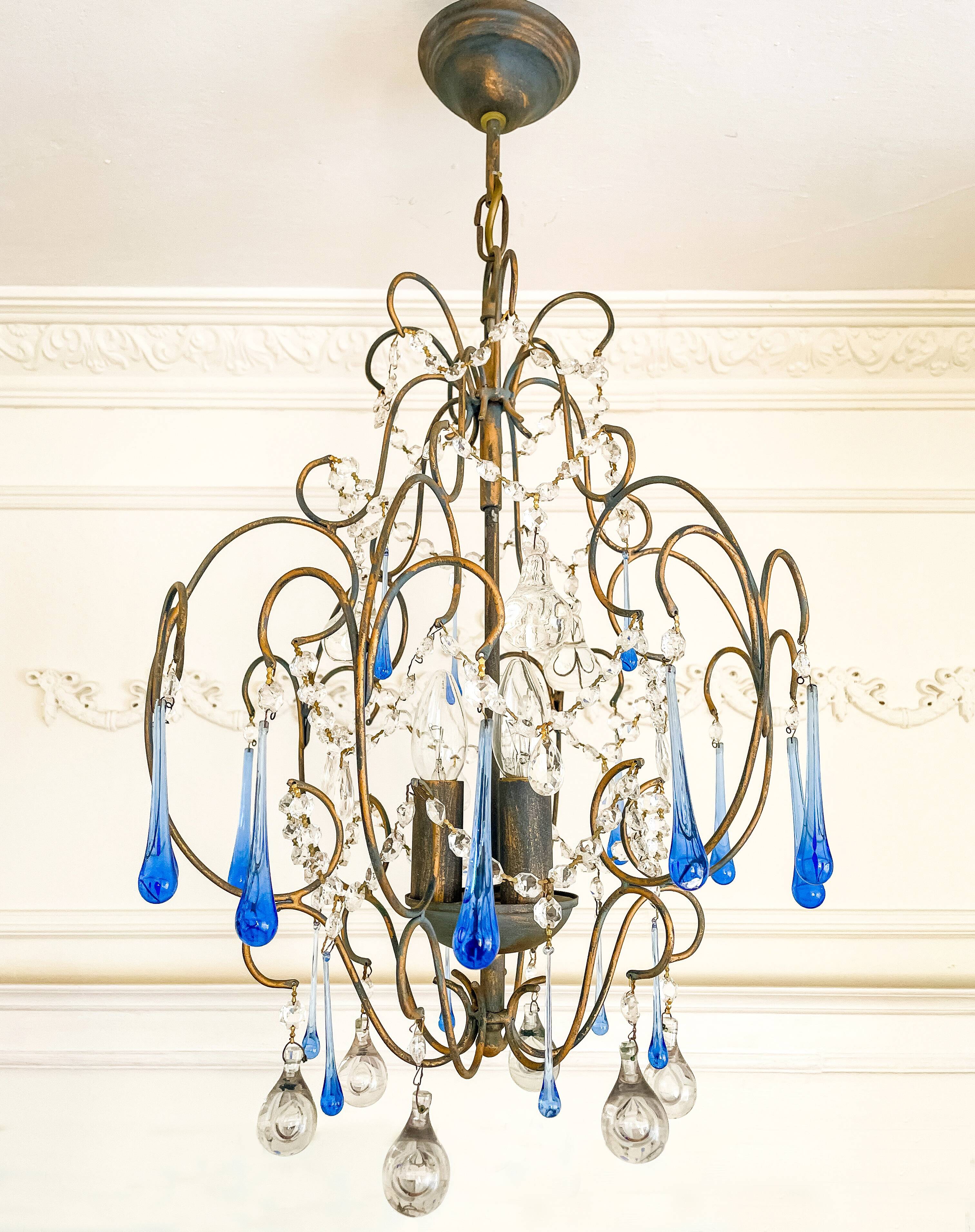 Lustre italien vintage Murano années 60-70, métal doré