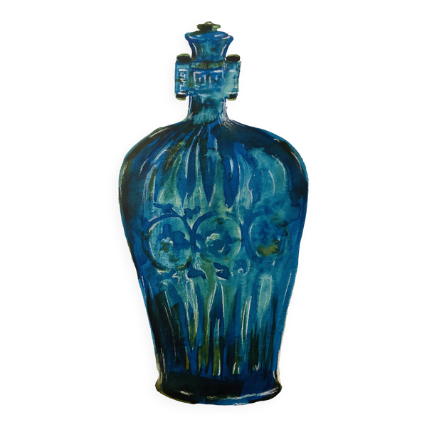 Tableau aquarelle et encre vase Wabi Sabi collection Asia