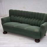 1960s, Danish 3-seater sofa, green furniture wool, oak wood.