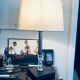 Silver-plated metal lamp base with crystal.