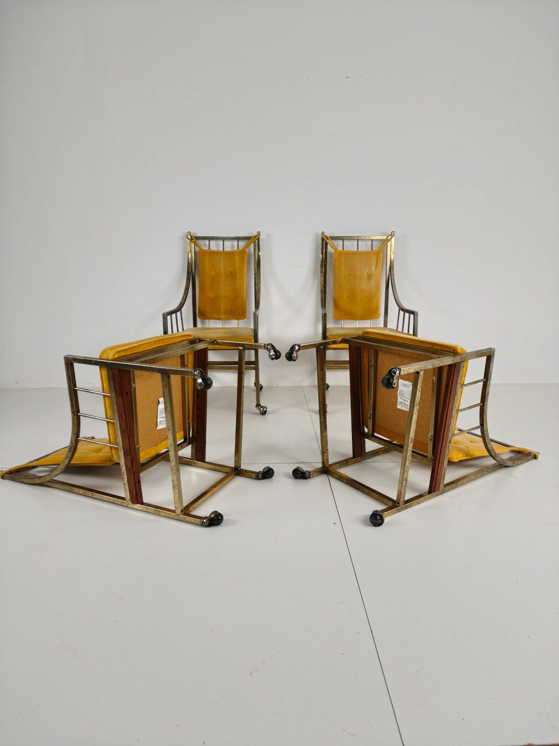 Unique set of mid-century style dining and lounge chairs – gilded, made between 1940-1948 by Flanders Industries Inc, Fort Smith, Arkansas