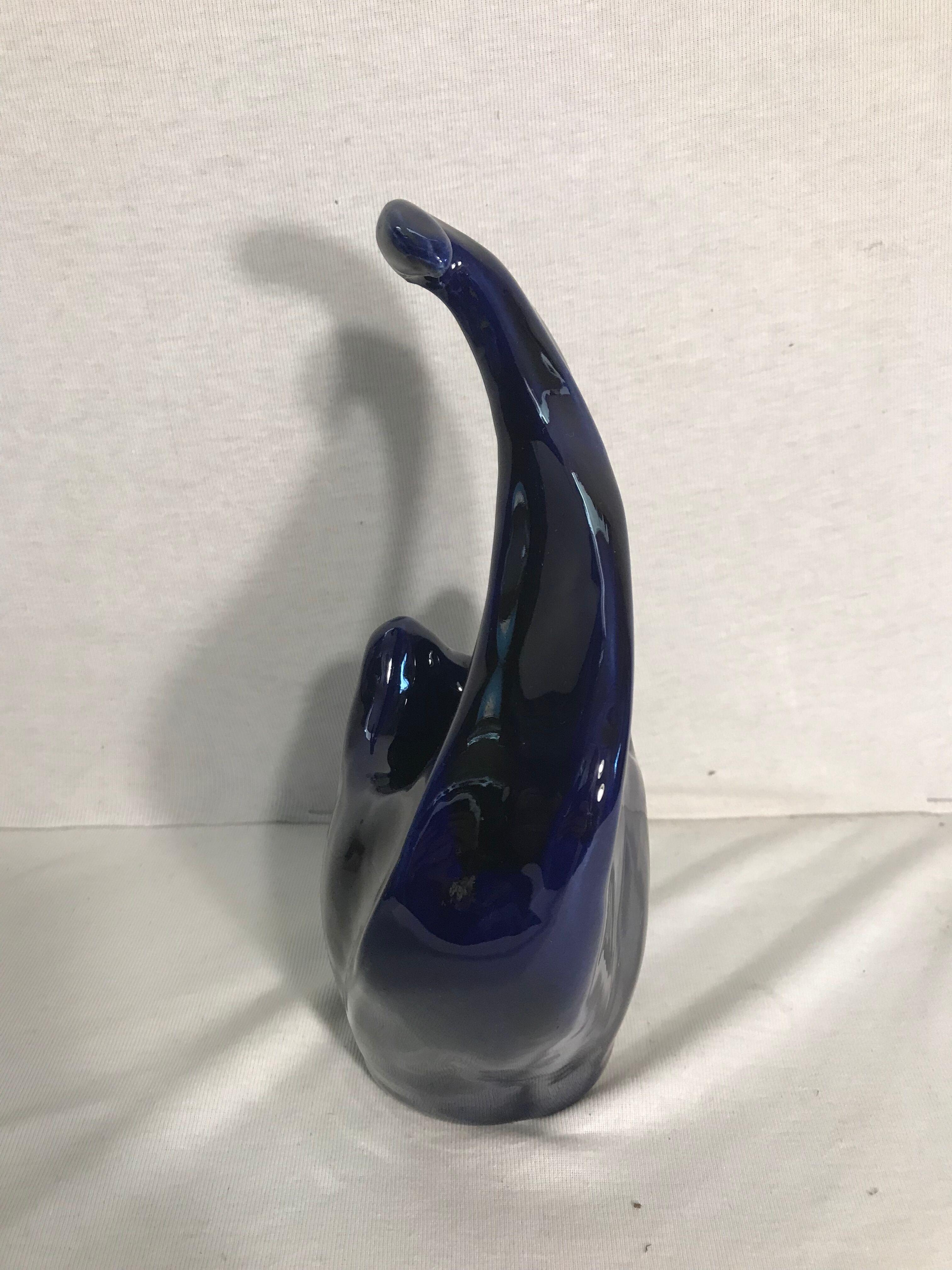 Old form Swan enameled ceramic Vase blue Decoration Vintage