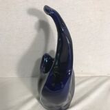 Vase forme cygne céramique émaillée bleu décoration vintage