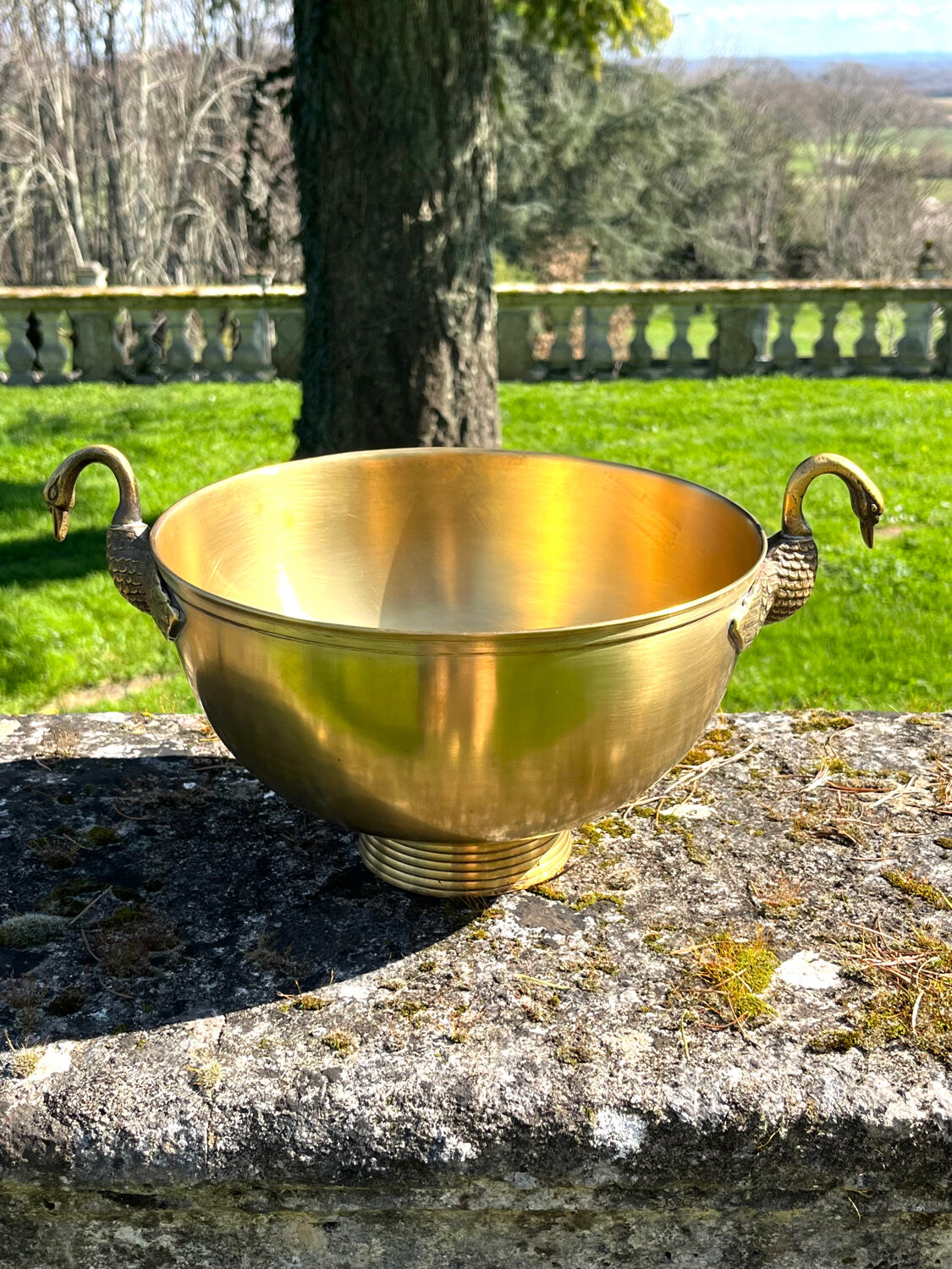 Swan Brass Champagne Cooler – Vintage Solid Sculptural Swan Handles