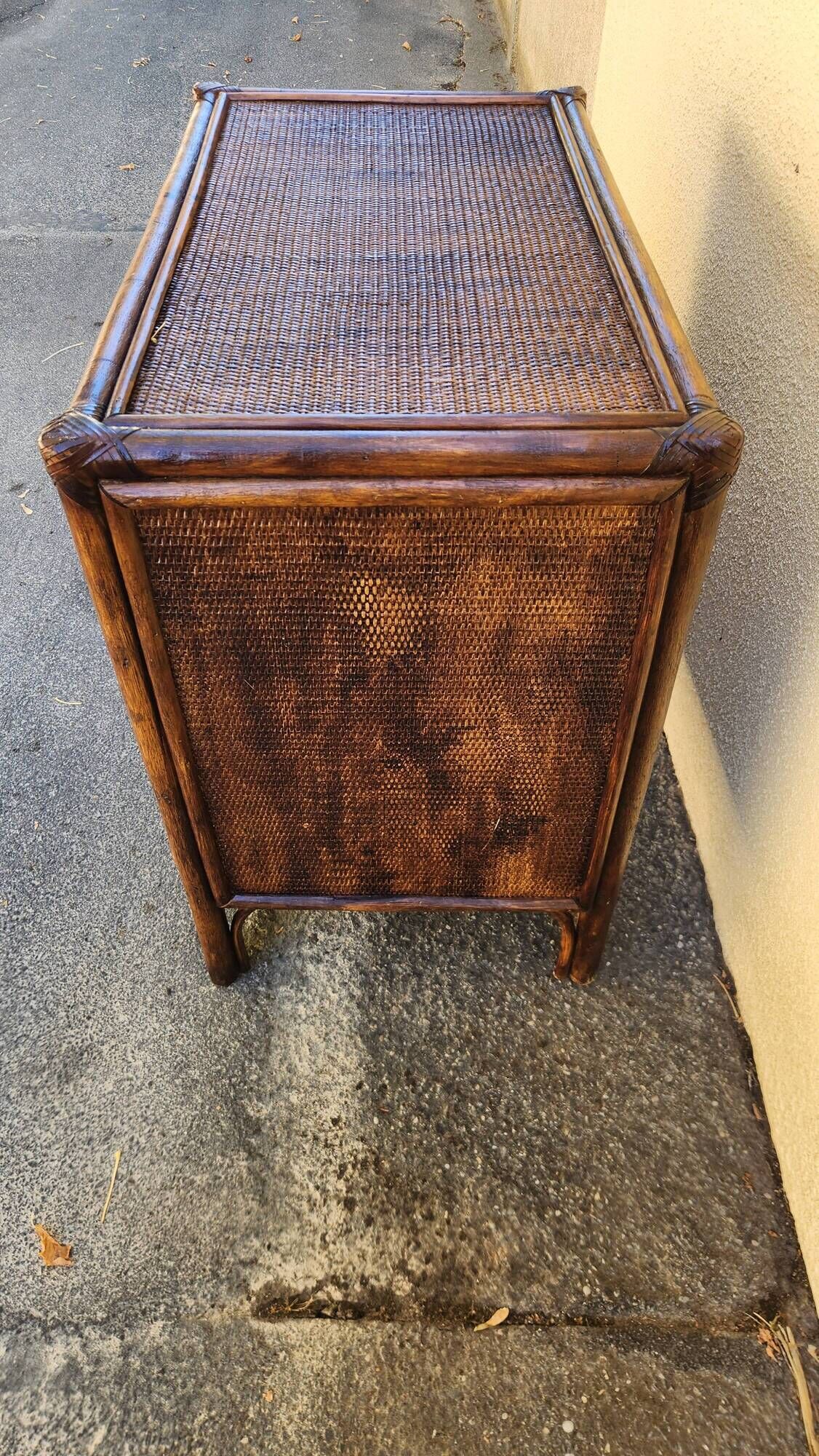 Commode vintage en rotin et osier tressé – 3 tiroirs / Style Boho & Chabby