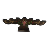 Artisanal candlestick in hand-painted solid wood, Scandinavian origin, folk art