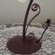 Vintage French Brown Metal Goose Neck Lamp With Textured Glass Shade