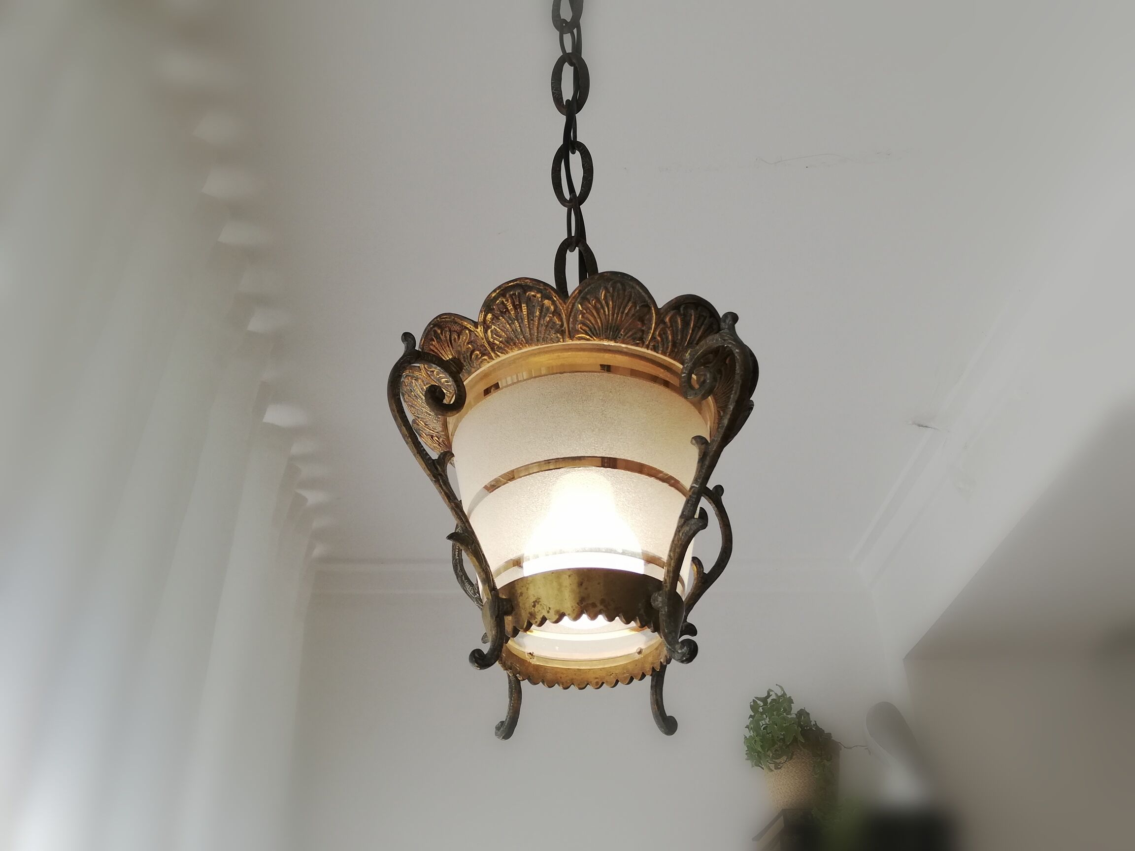 Antique Gothic ceiling lamp bronze  1920