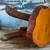 Brutalist sofa tip table in vintage solid wood