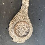 Glassed ceramic cut enamelled prehistoric warrior motif vintage red 1950