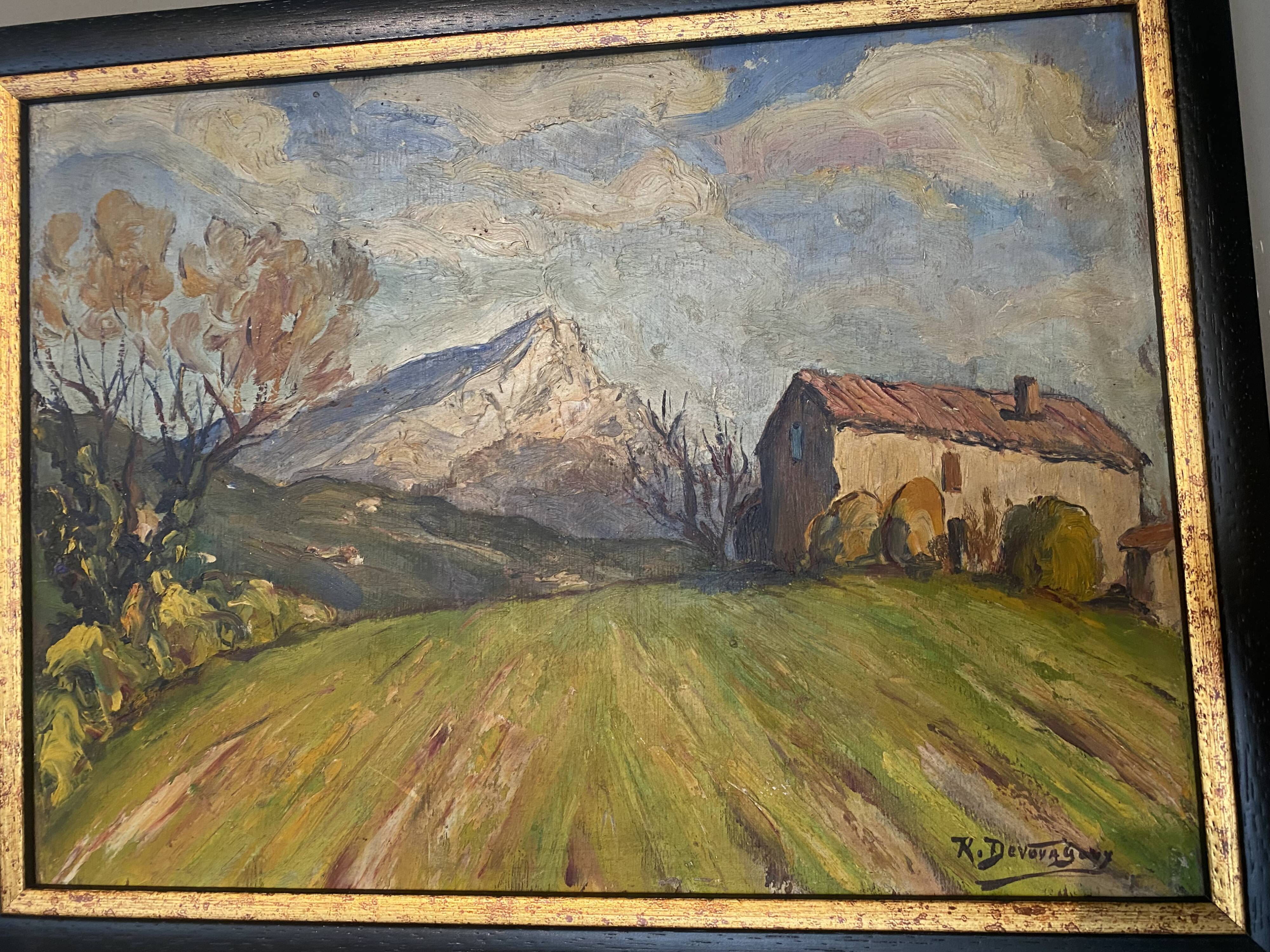 Old Provencal painting Sainte Victoire