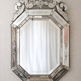 Antique Venetian mirror from the late 19th century – bevelled glass & engraved decoration – 124 x 68