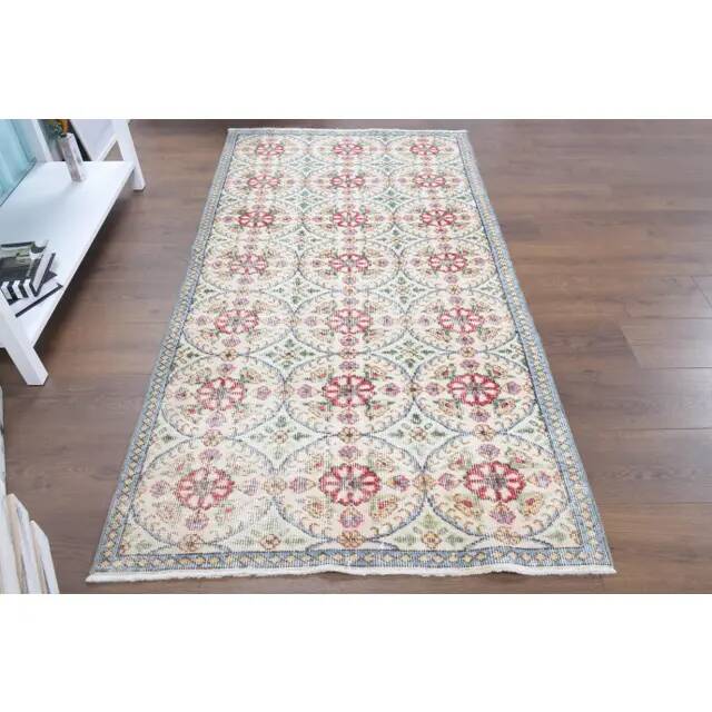 1970s Turkish Oushak Handmade Wool Cotton Beige Area Rug 101x191