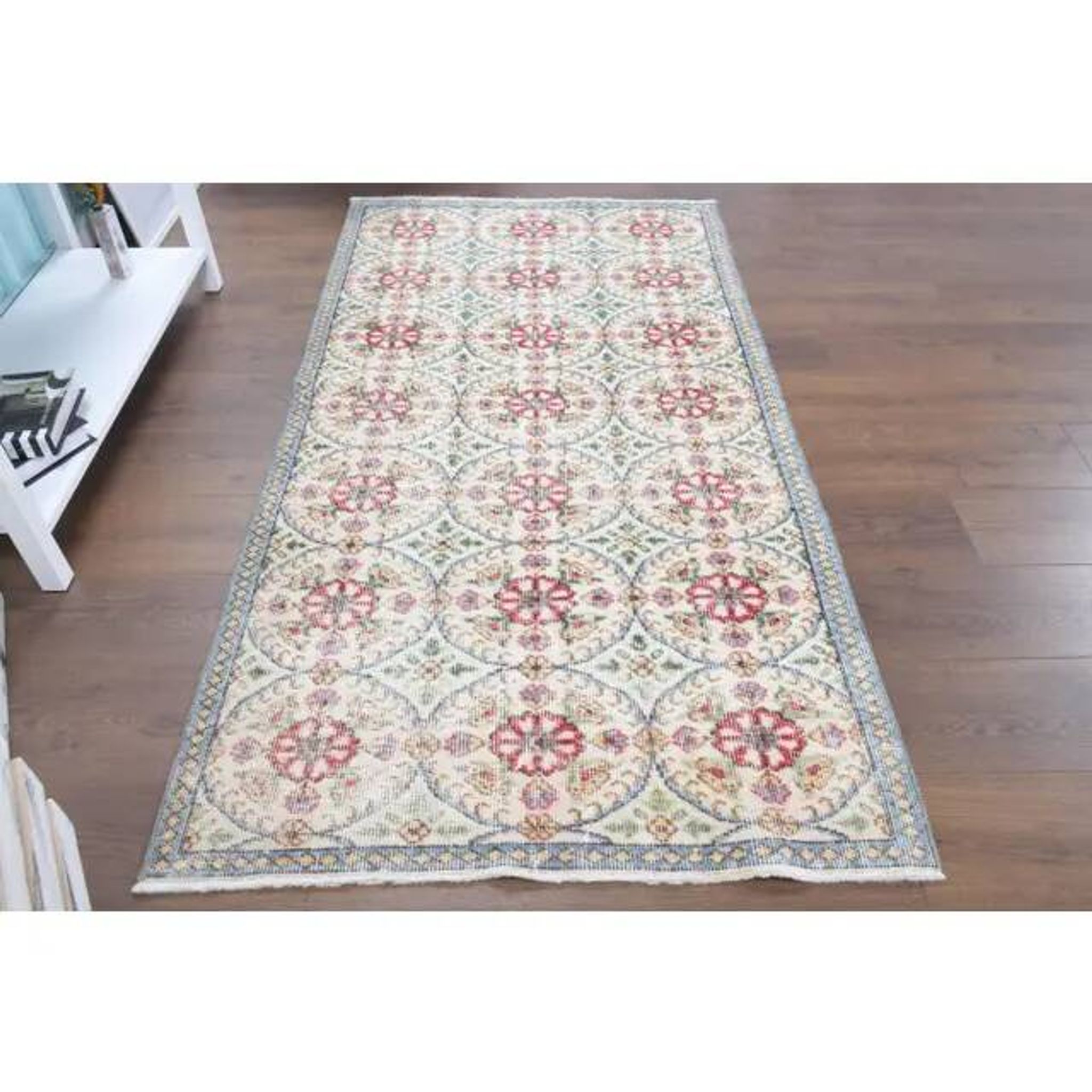 1970s Turkish Oushak Handmade Wool Cotton Beige Area Rug 101x191