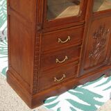 Small oak display case, old glass