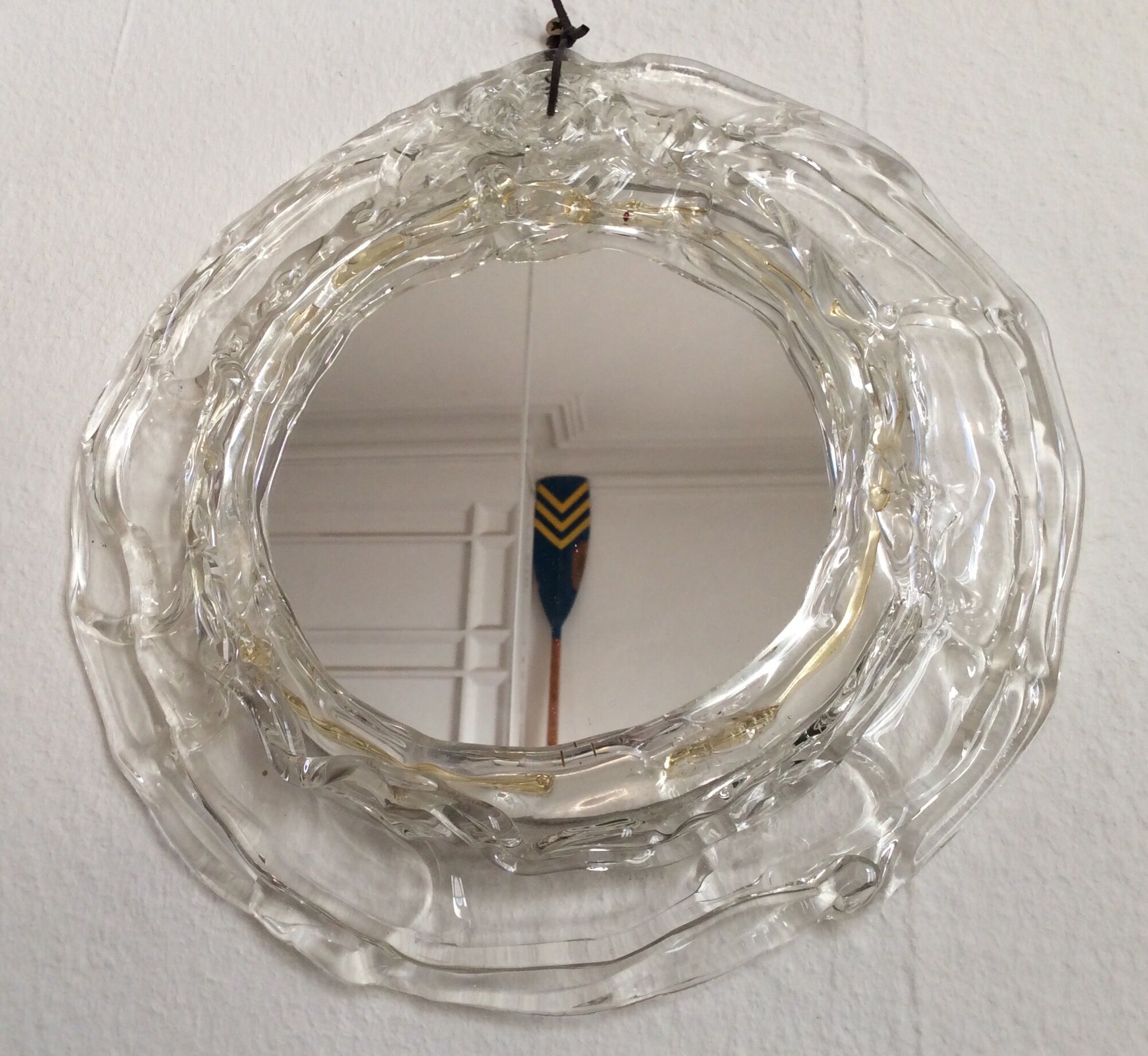 Round mirror with glass frame, 80s, 28cm