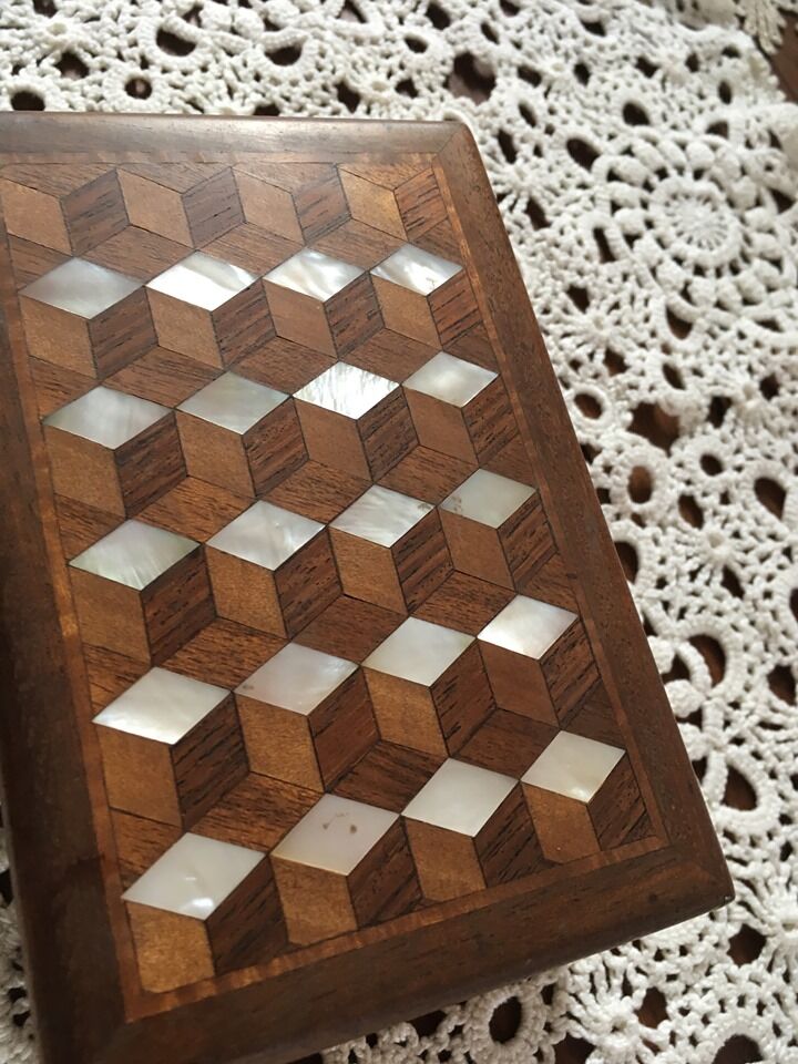 Wooden box encrusted with mother-of-pearl