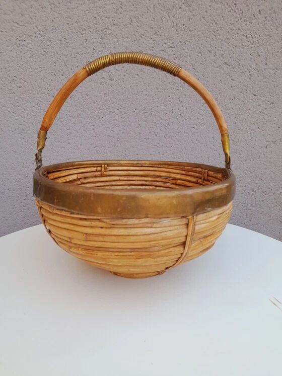 Rattan and brass basket 1970