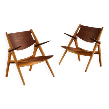 Pair of CH28 armchairs by Hans J. Wegner, mid-century Danish design, 1951.