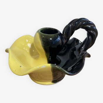 Black and yellow ceramic candle holder from the 50s/60s