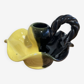 Bougeoir céramique noire et jaune années 50/60
