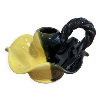 Black and yellow ceramic candle holder from the 50s/60s