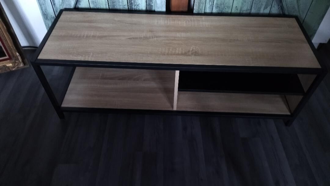 Industrial tv cabinet in metal and wood.